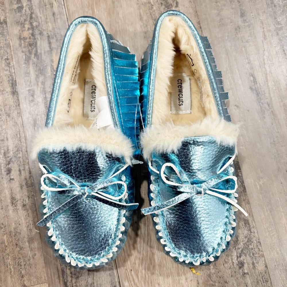 J.Crew Kids Metallic Blue Moccasins